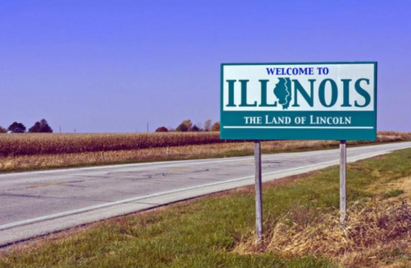 "Welcome to Illinois" state border entry sign.