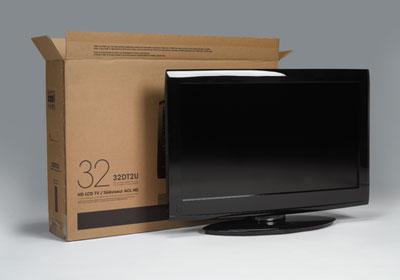 TV next to box used for shipping electronics