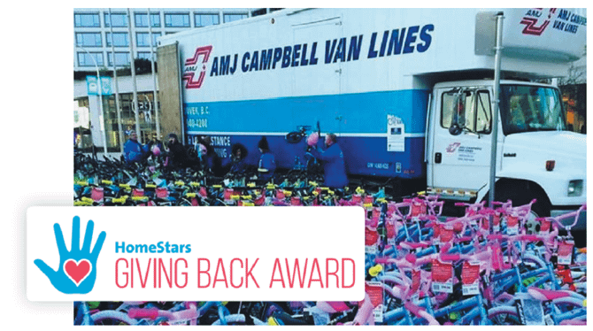 AMJ Campbell moving truck surrounded by bicycles